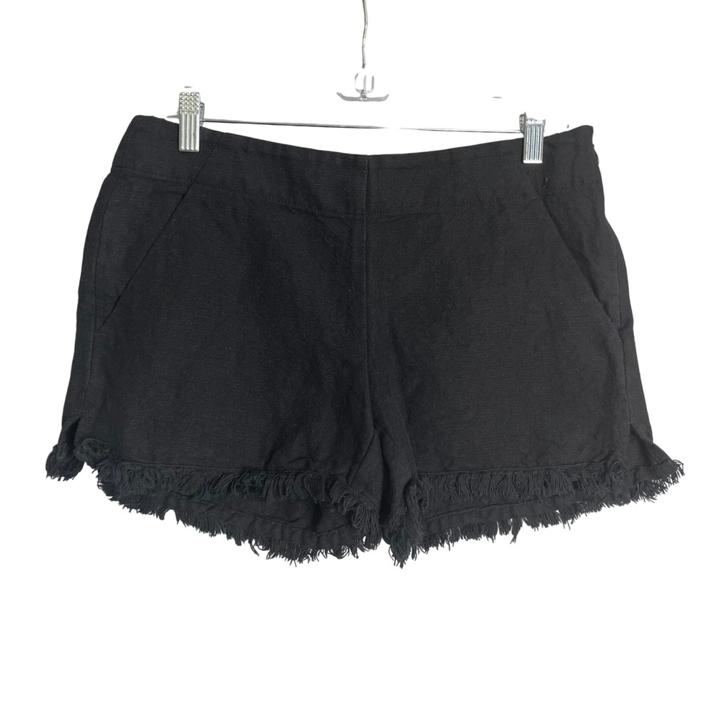 Ann Taylor Loft The Riviera Short Womens 2 Black Cotton Linen‎ Fringe Preppy